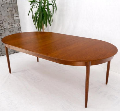 Danish Teak Mid-Century Modern Round Dining Table w/ Two Extension Boards Leafs