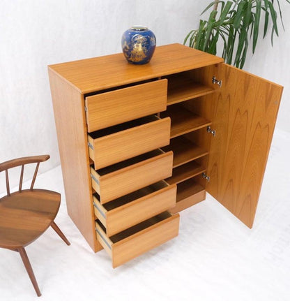 Danish Mid-Century Modern Teak Side by Side Cabinet w 5 Drawers Shelf Compartmet