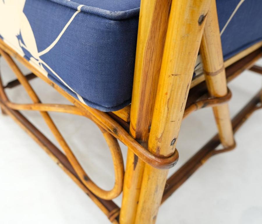 Split Reed Wicker Rattan Bamboo 3 Seater Sofa Blue & White Cushions