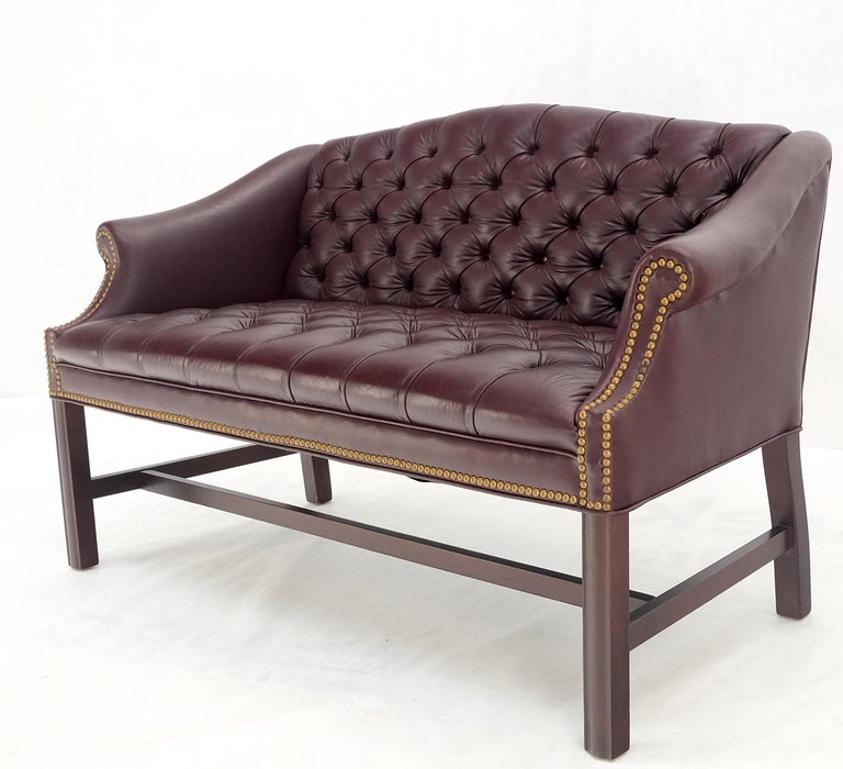 Tufted Burgundy Leather Federal Style Settee Love Seat Couch Sofa MINT!