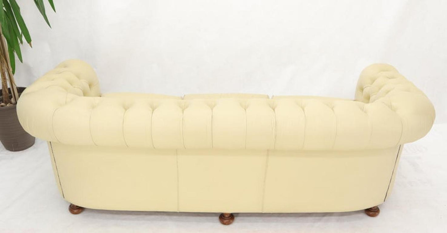 Cream Tufted Leather Chesterfield Sofa