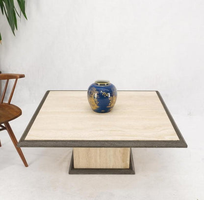 Two Tone Square Travertine Coffee Table Grey Bezel Italian Mid Century Mode