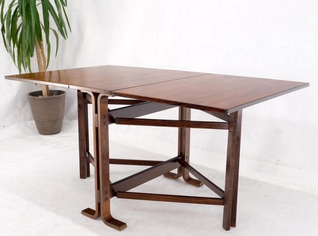 Made in Norway Danish Modern Bent Rosewood Plywood Legs Drop Leaf Dining Table