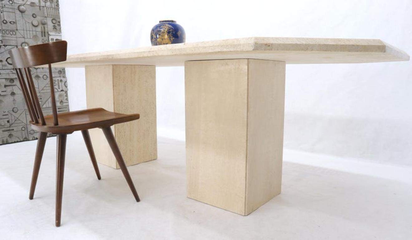 Large Rectangular Double Pedestal Travertine Dining or Conference Table