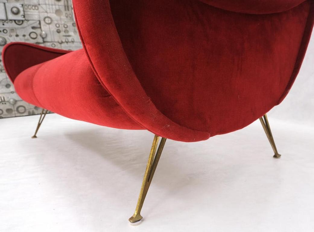 Red Upholstery Brass Legs Mid century Italian Modern Sofa Loveseat