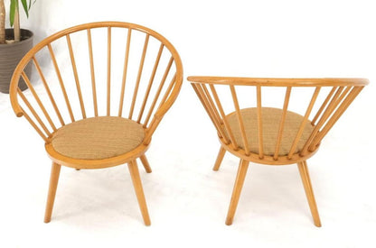 Pair of Japanese Mid Century Modern Akita Mokko Fan Barrel Back Lounge Chairs