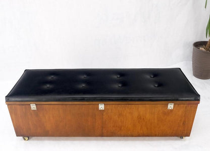 Mid Century Modern Cedar Walnut Hope Chest Bench Naugahyde Upholstery Tufted