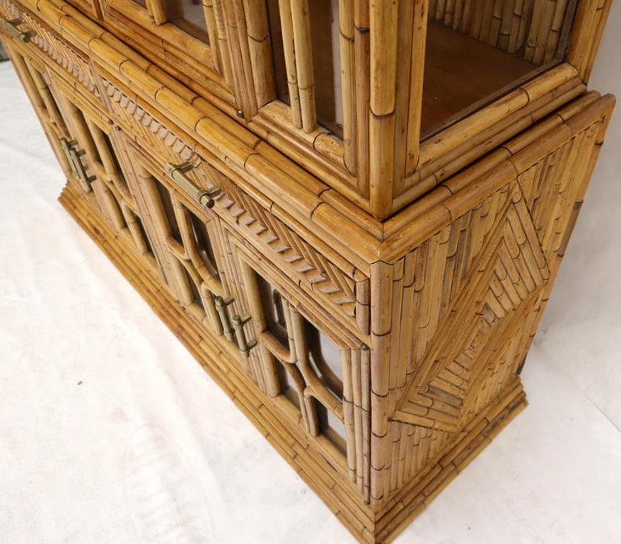 Oriental Asian Style Bamboo Rattan Hutch Buffet Display Cabinet Curio Sideboard