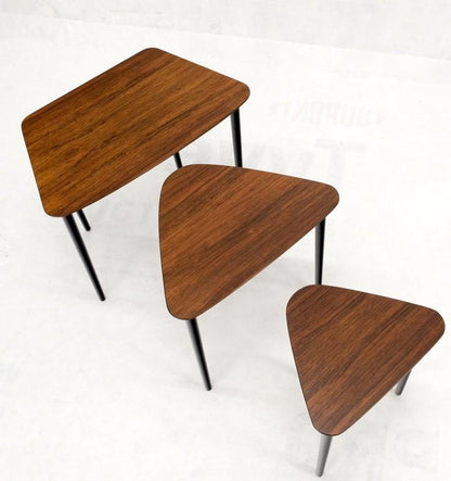 Set of Three Italian Rosewood Mid Century Modern Dowel Leg Nesting Tables