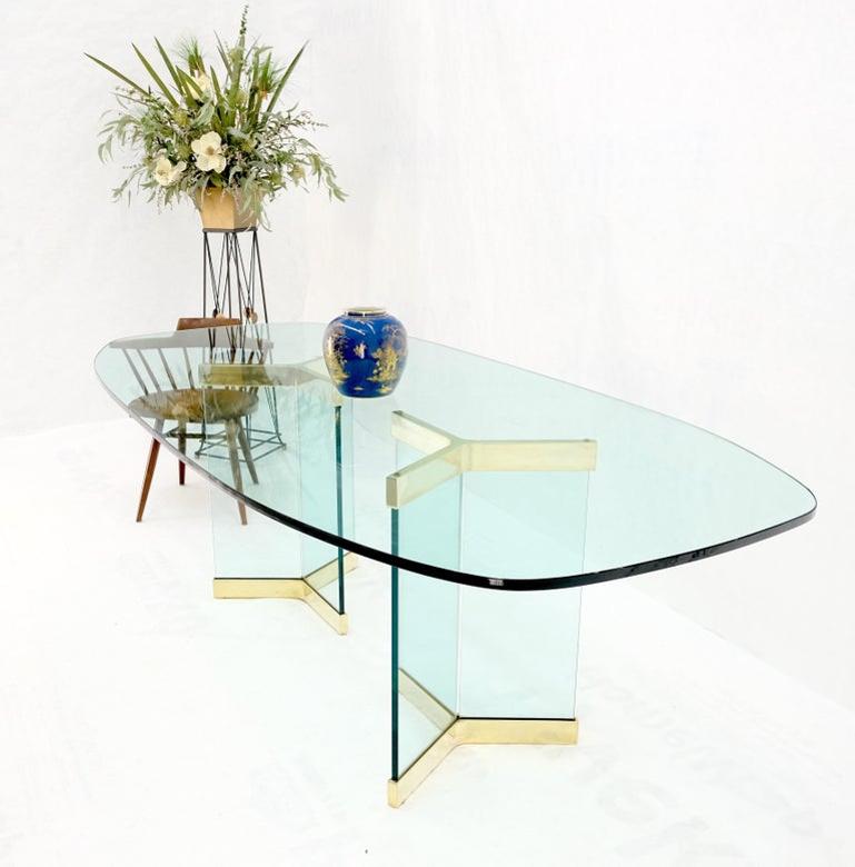 Pace Large 3/4" Glass Top Boat Shape Double Pedestal Dining Conference Table