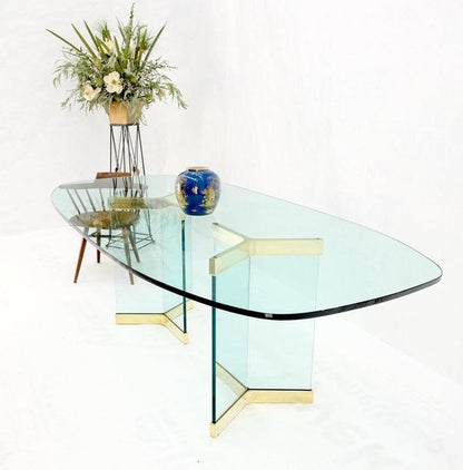 Pace Large 3/4" Glass Top Boat Shape Double Pedestal Dining Conference Table