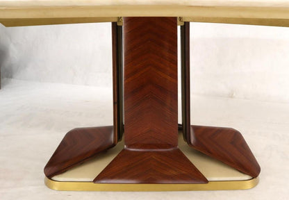 Boat Shape Light Beige Marble Top Bent Satinwood Base Art Deco Dining Table