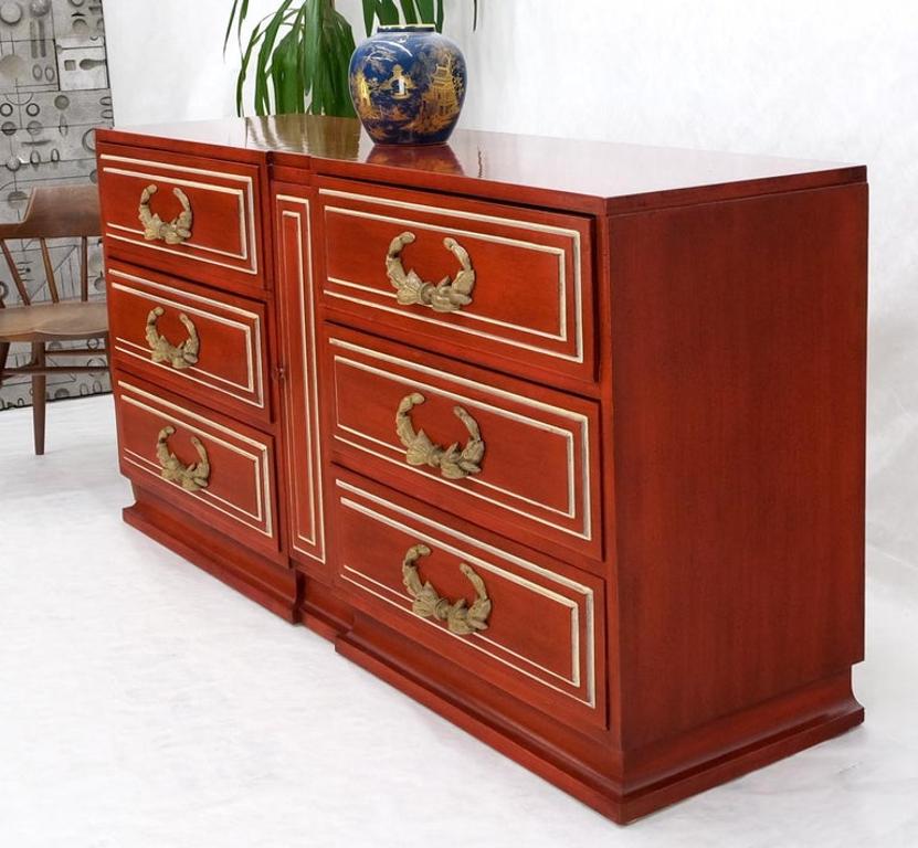 Directoire Style Blood Tomato Red Lacquer Super Heavy Solid Brass Pulls Dresser