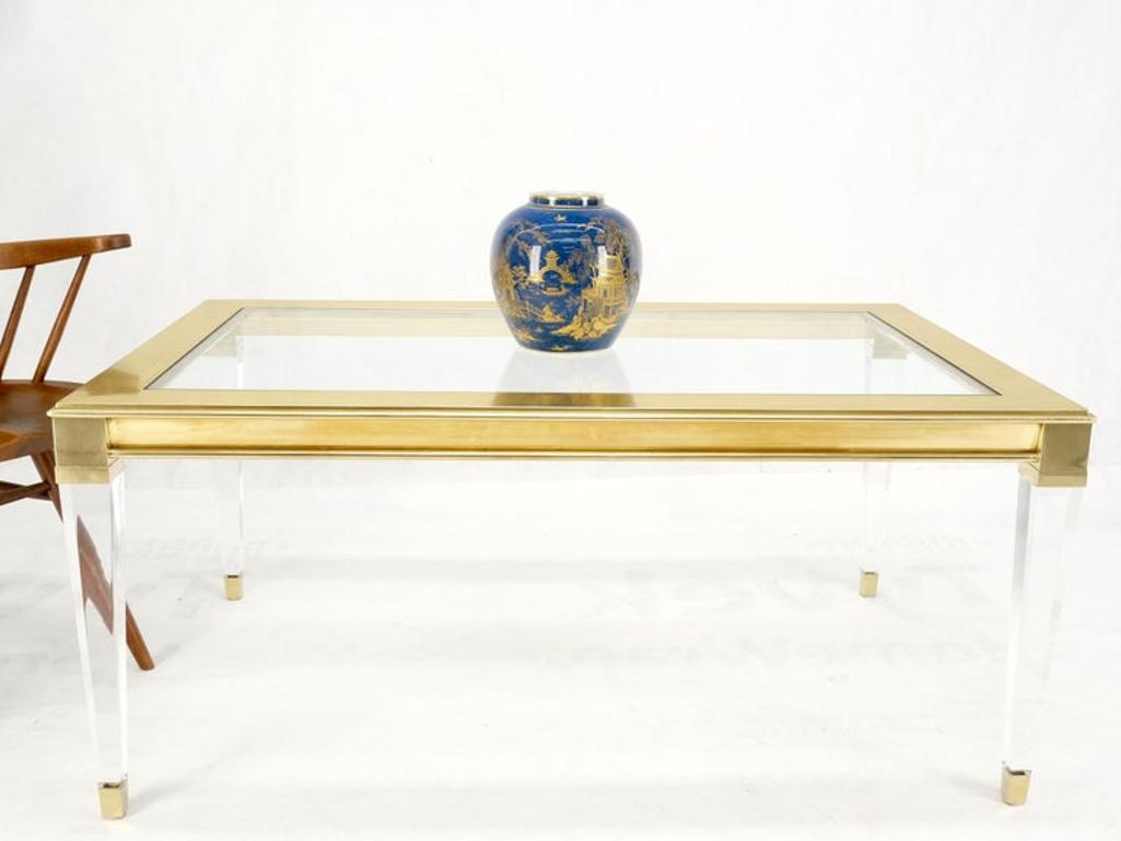 Large Mid Century Modern c.1970's Lucite Brass Glass Top Rectangle Coffee Table