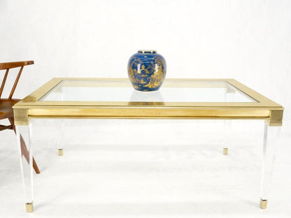 Large Mid Century Modern c.1970's Lucite Brass Glass Top Rectangle Coffee Table
