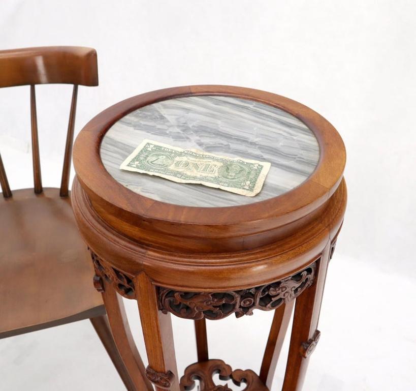 Chinese Carved Rosewood Marble Top Stand