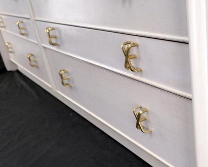 Paul Frankl for Johnson White Wash Marble Top 10 Drawers Dresser Brass x Pulls