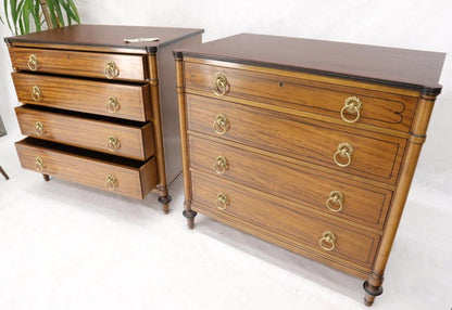 Pair of Rosewood Tops Satin Wood Heavy Brass Ring Pulls 4-Drawer Bachelor Chests