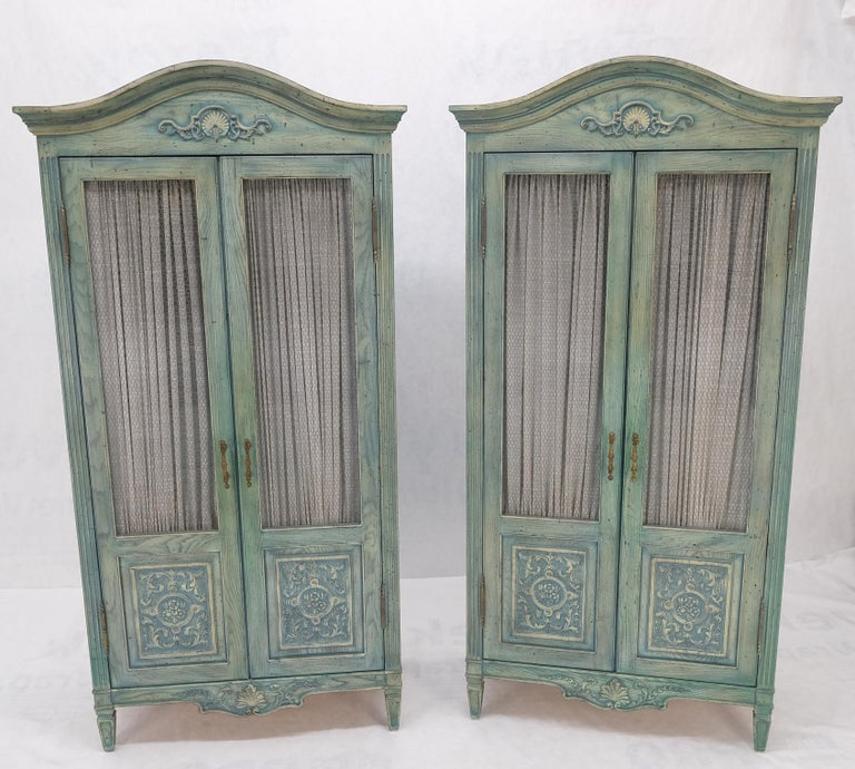 Pair Tall Country French White Wash Armoires Fitted 5 Drawers Storage Shelves