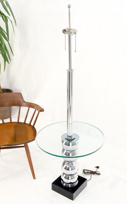 Pancaked Chrome Spheres Base Glass Top End Table Floor Lamp Mid-Century Modern