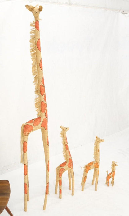 Group of 4 Giraffe Folk Art Rattan Bamboo Straw Hand Painted Animal Sculptures