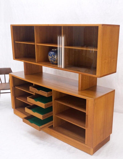 Danish Mid-Century Modern Teak Credenza Tambour Doors Hutch Mint