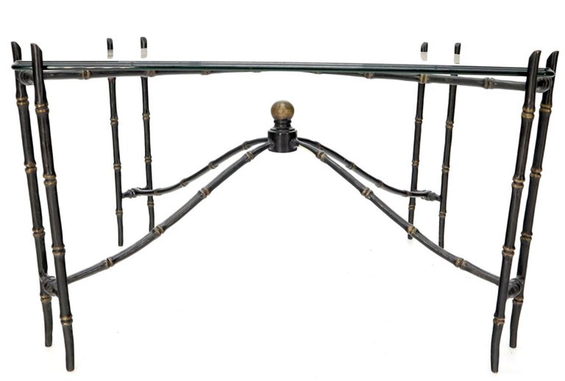 Bronze Faux Bamboo Glass Top Rectangular Coffee Table