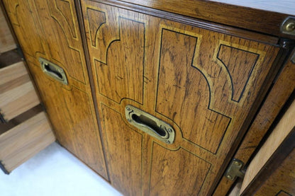 Campaign Style 9 Drawers Two Doors Compartment Paint Decorated Dresser Credenza
