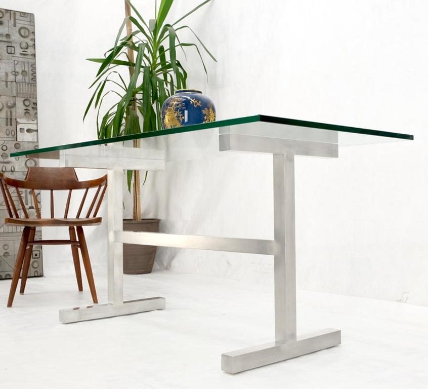 Square Stainless Profile Base Glass Top Dining Writing Work Station Table