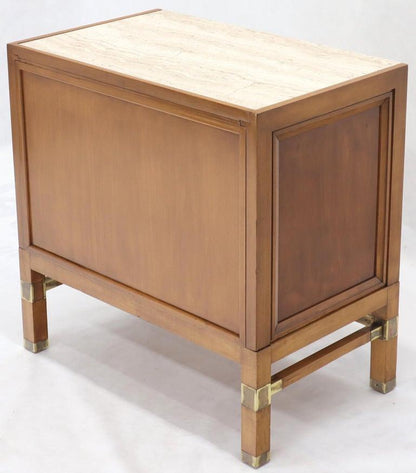 Travertine Top Three Drawers Bachelors Chest with Brass Pulls and Accents