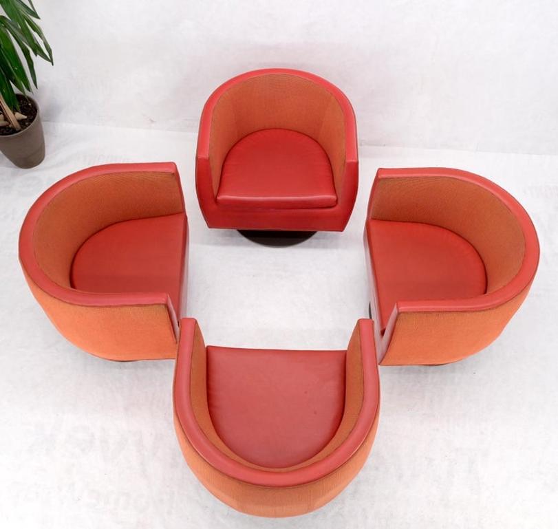 Set of 4 Large Swivel Round Barrel Back Lounge Club Chairs Red Upholstery