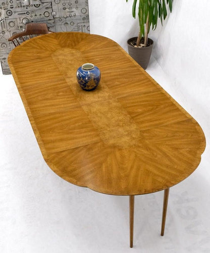 Round Clove Shape Burl Walnut Dining Conference Table w/ 3 Extension Leaves