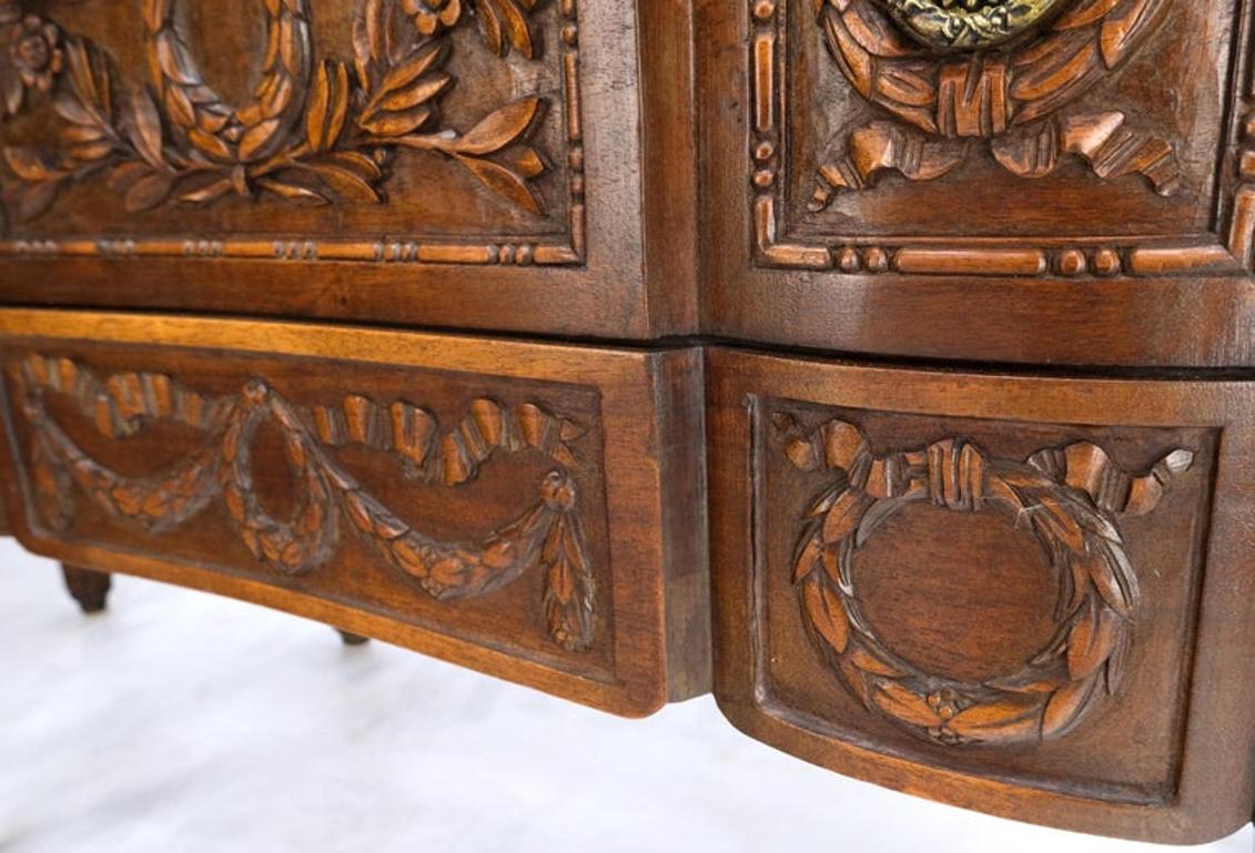 Pair Antique Marble Top Finely Carved 3 Drawers Brass Pulls Bachelor Chests MINT
