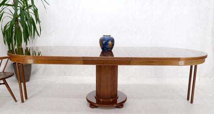 Burl Walnut Three Extension Boards Single Pedestal Round Dining Table