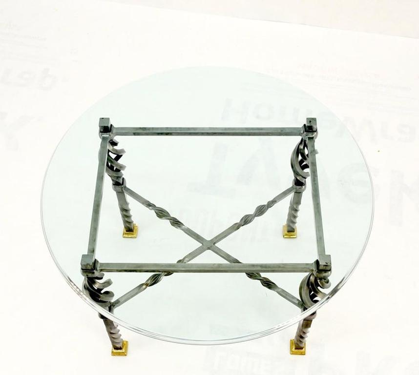 Wrought Iron Art Ornament Brass Tips Feet Oval Glass Top Side End Coffee Table