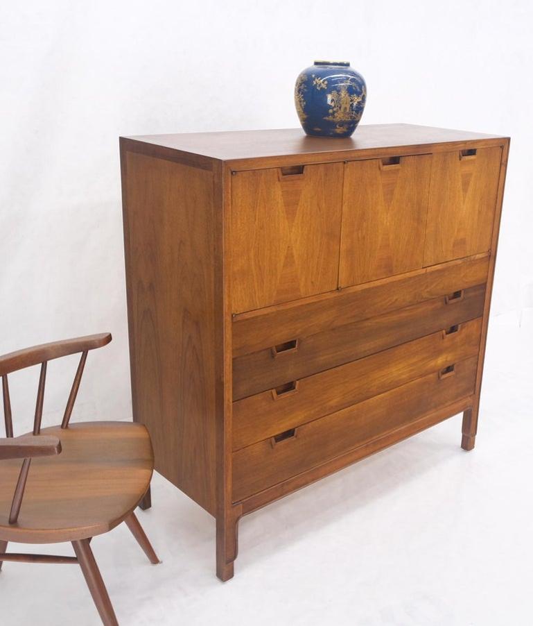 Mid Century John Stuart Walnut 2 Doors 4 Drawers Gentleman's High Chest Dresser