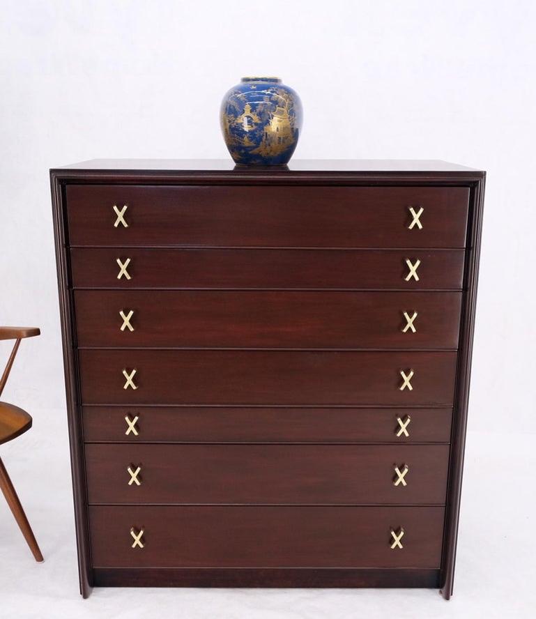 Paul Frankl for Johnson Brass X Pulls High Chest of Drawers Dresser Cabinet