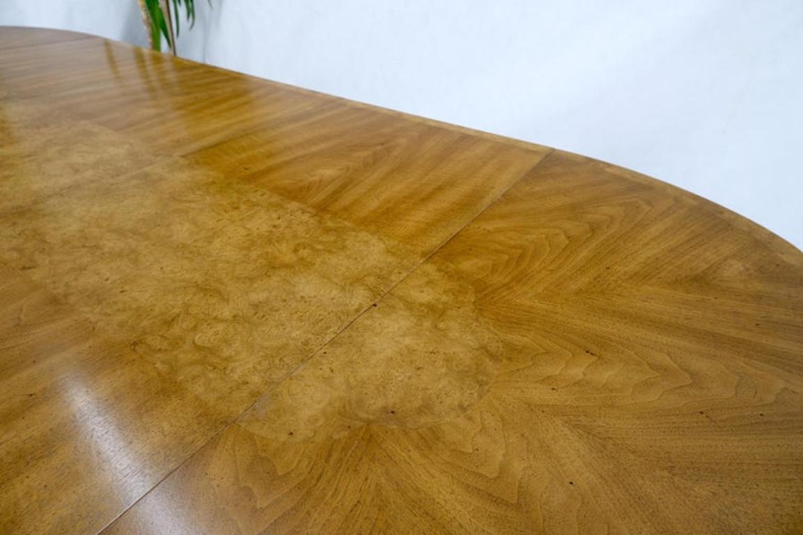 Round Clove Shape Burl Walnut Dining Conference Table w/ 3 Extension Leaves