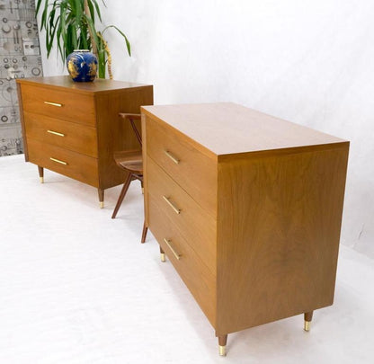 Pair John Stuart Refinished 3 Drawer Bachelor Chests Dressers W/ Long Brass Pull