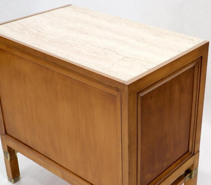 Travertine Top Three Drawers Bachelors Chest with Brass Pulls and Accents