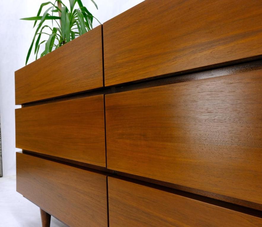 Mid-Century Modern Block Front American Walnut 6 Drawers Dresser Restored