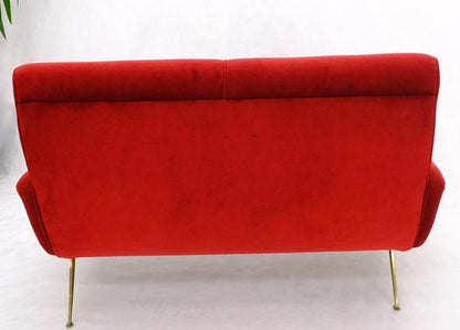 Red Upholstery Brass Legs Mid century Italian Modern Sofa Loveseat