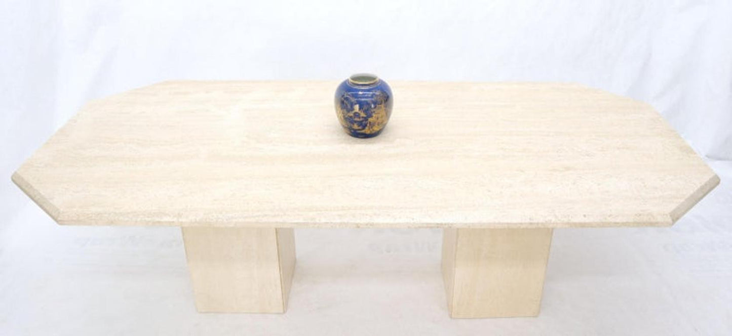 Large Rectangular Double Pedestal Travertine Dining or Conference Table