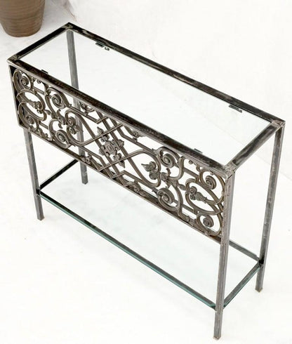 Polished Cast Iron Ornament 2 Tier Glass Top Lower Shelf Console Sofa Table