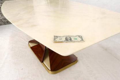 Boat Shape Light Beige Marble Top Bent Satinwood Base Art Deco Dining Table