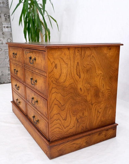4 Drawers Embossed Leather Top Burl Wood File Cabinet Credenza w/ Key MINT