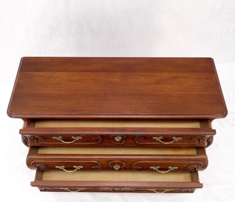 Bombe Country French Carved Cherry 3 Drawer Dresser Brass Hardware Pulls Mint!