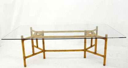 Large Bamboo & Leather Frame 3/4" Thick Glass Top Dining Conference Table