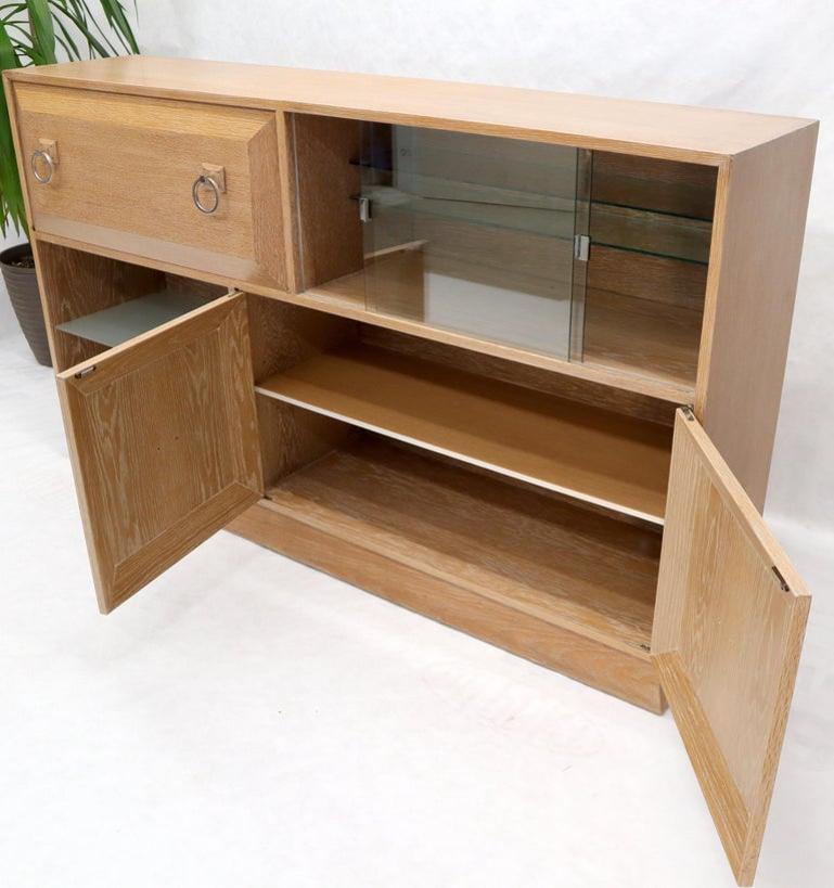 Cerused White Wash Oak Drop Front Secretary Desk Bookcase Credenza