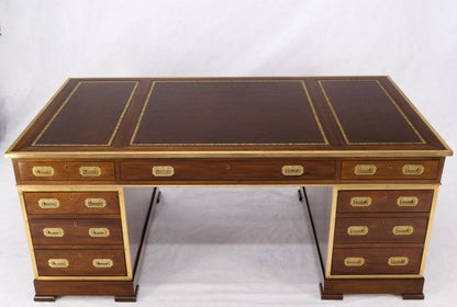 Stunning Large Oversize Leather Top Two Pedestal Campaign Partners Desk Table